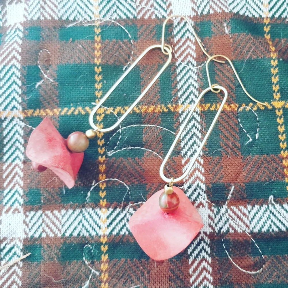 Handmade Long 'Ruffle' Earrings - Red